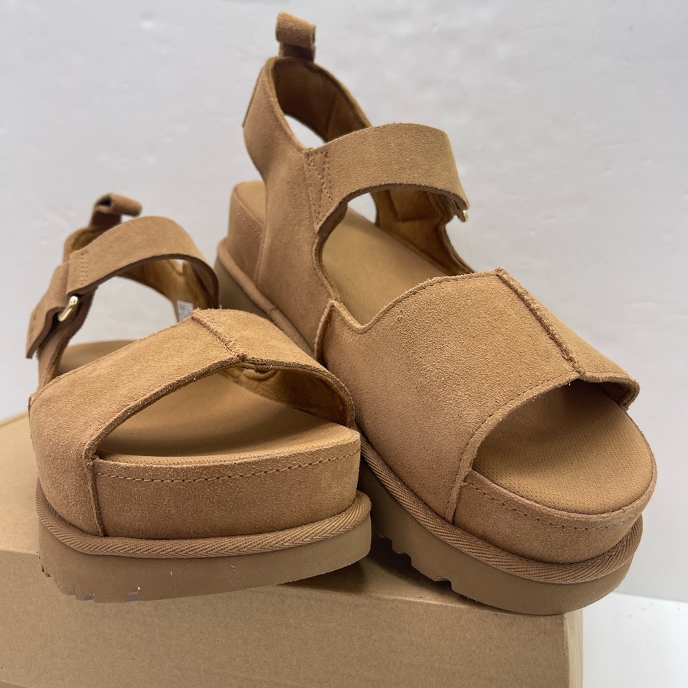UGG GOLDENSTAR WMNS 10 HI Platform Sandals Chestnut Suede - Picture 5 of 16